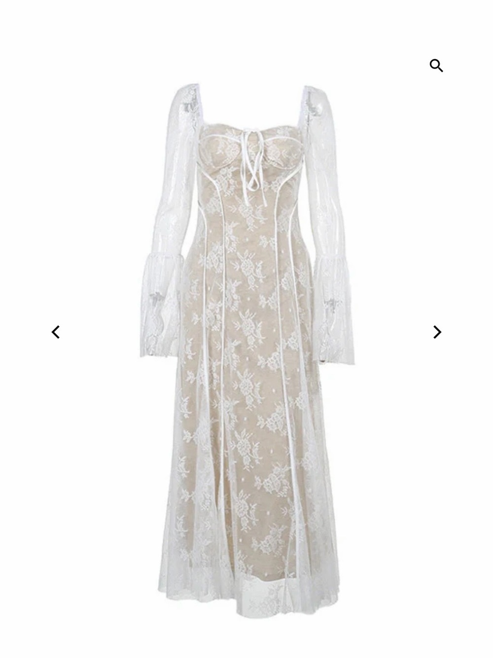 Sheer Lace Overlay Maxi Dress in Ivory and Nude